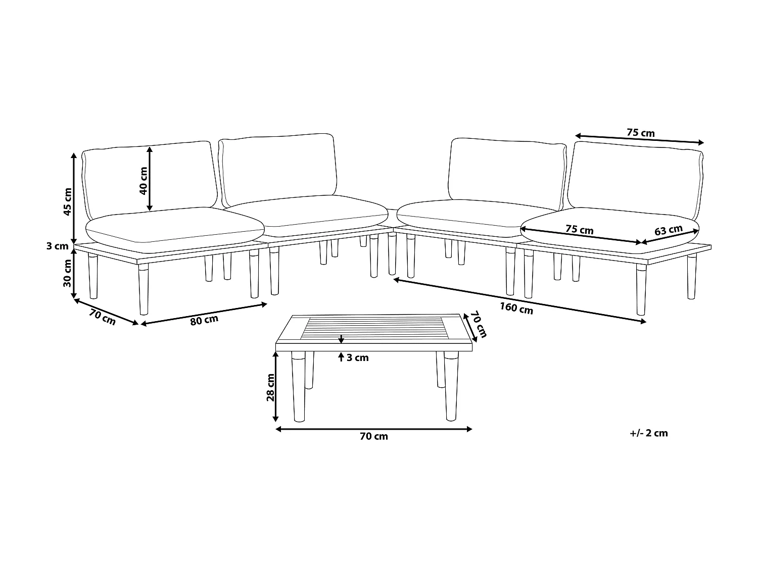 Loungeset met tafel 4-zitter FRASCATI Gecertificeerd acaciahout Lichtgrijs