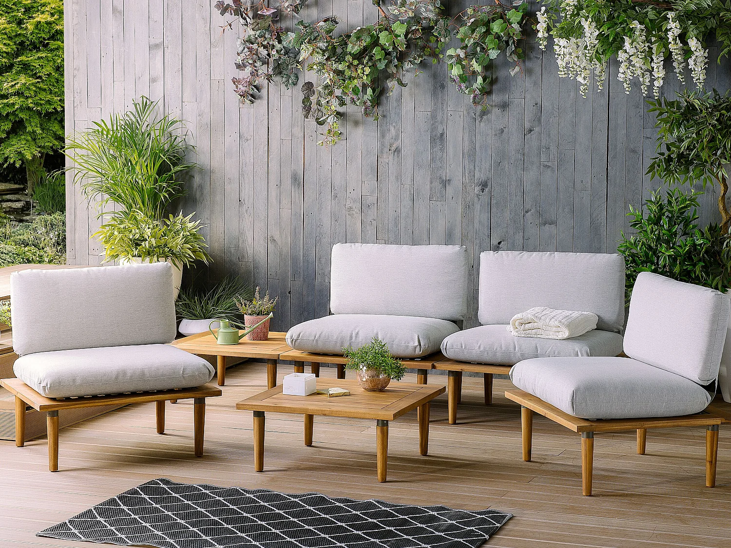 Garden Lounge Set with Table 4 Seater FRASCATI Light Grey Certified Acacia Wood Modular