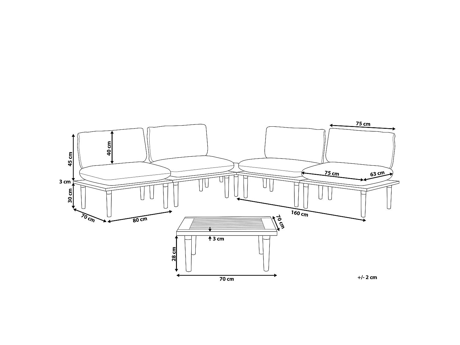 Garden Lounge Set with Table 4 Seater FRASCATI Light Grey Certified Acacia Wood Modular
