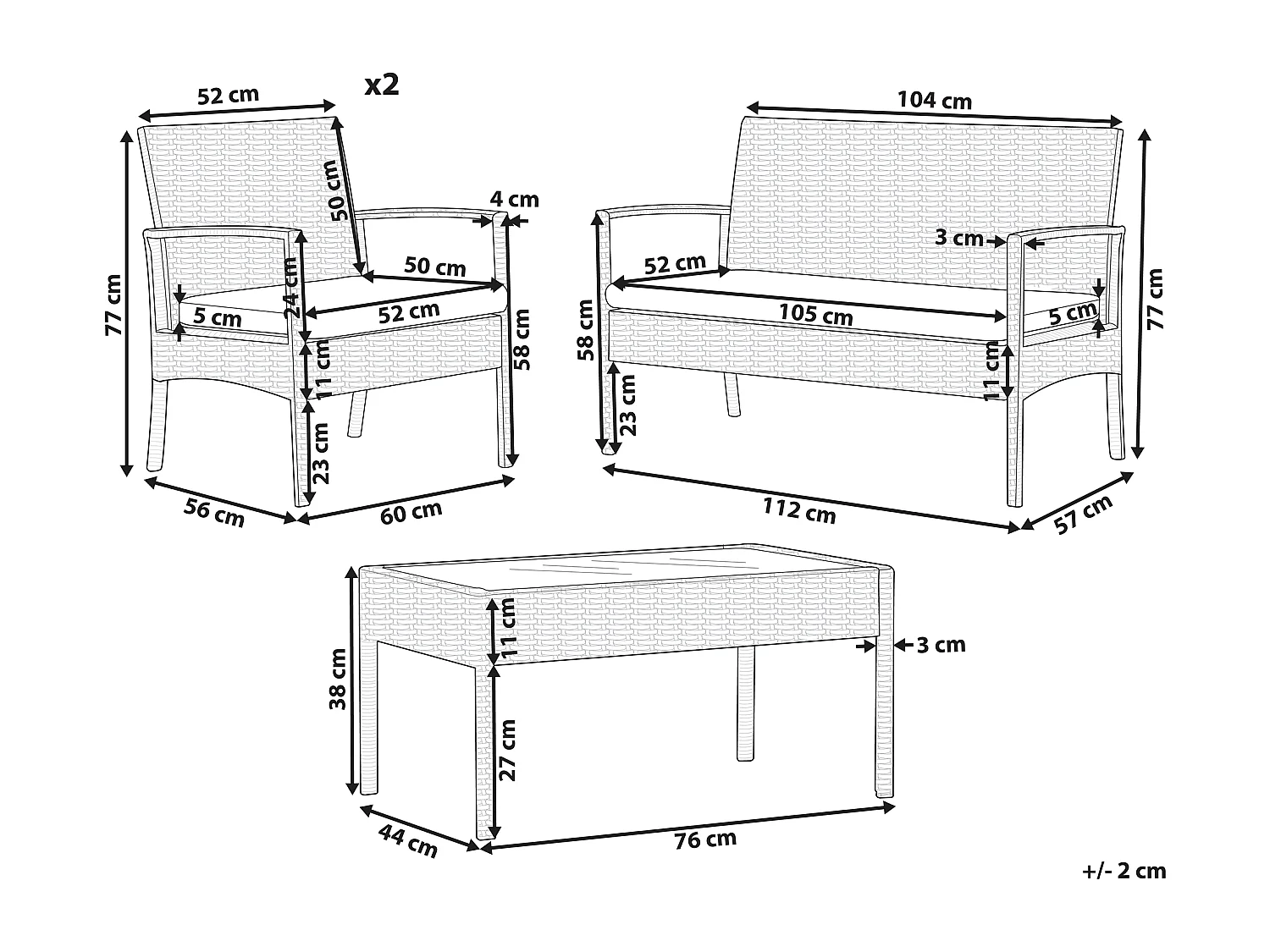 Salon de jardin 4 places en rotin marron clair avec coussins blanc cassé MARSALA