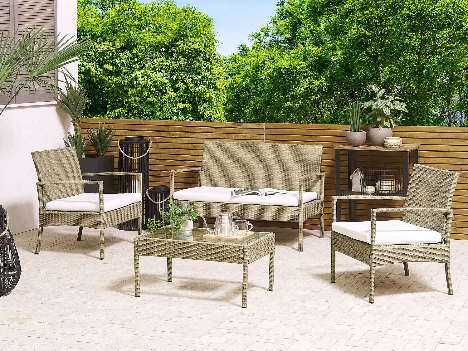 Sofa Set with Table MARSALA PE Rattan Light Brown