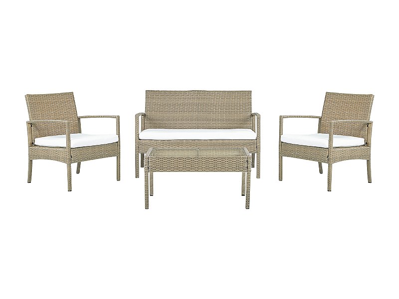 Lounge Set Rattan hellbraun 4-Sitzer Auflagen cremeweiß MARSALA