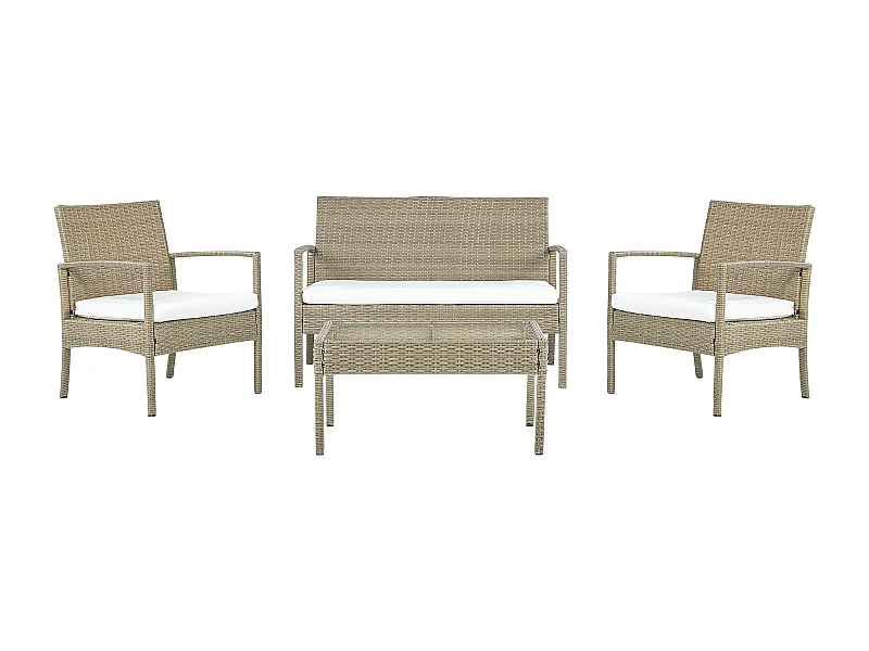 Conjunto de jardín 4 plazas de ratán blanco/natural MARSALA