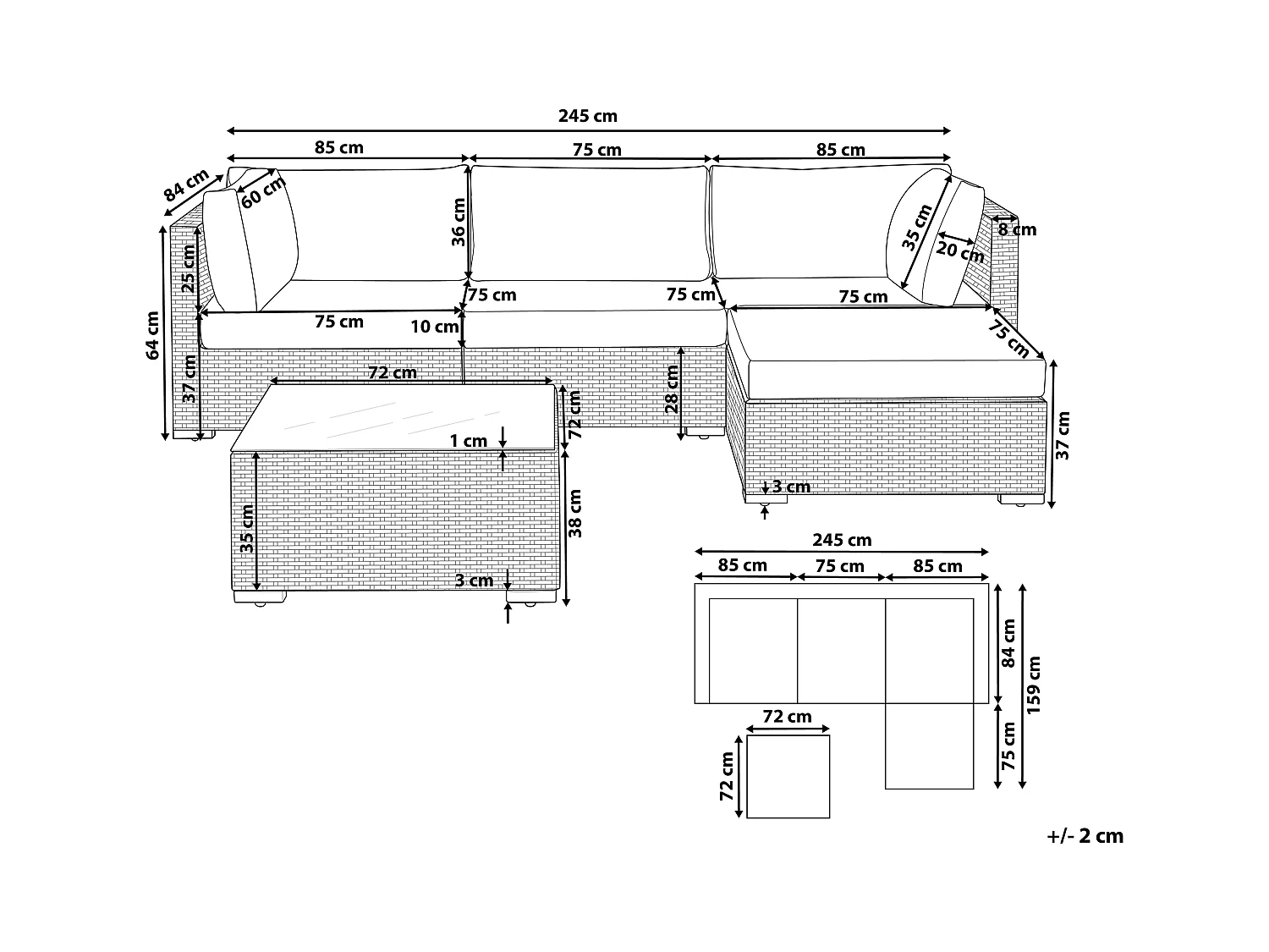 Ensemble de canapés d'angle de jardin 4 places SANO Côté droite Blanc