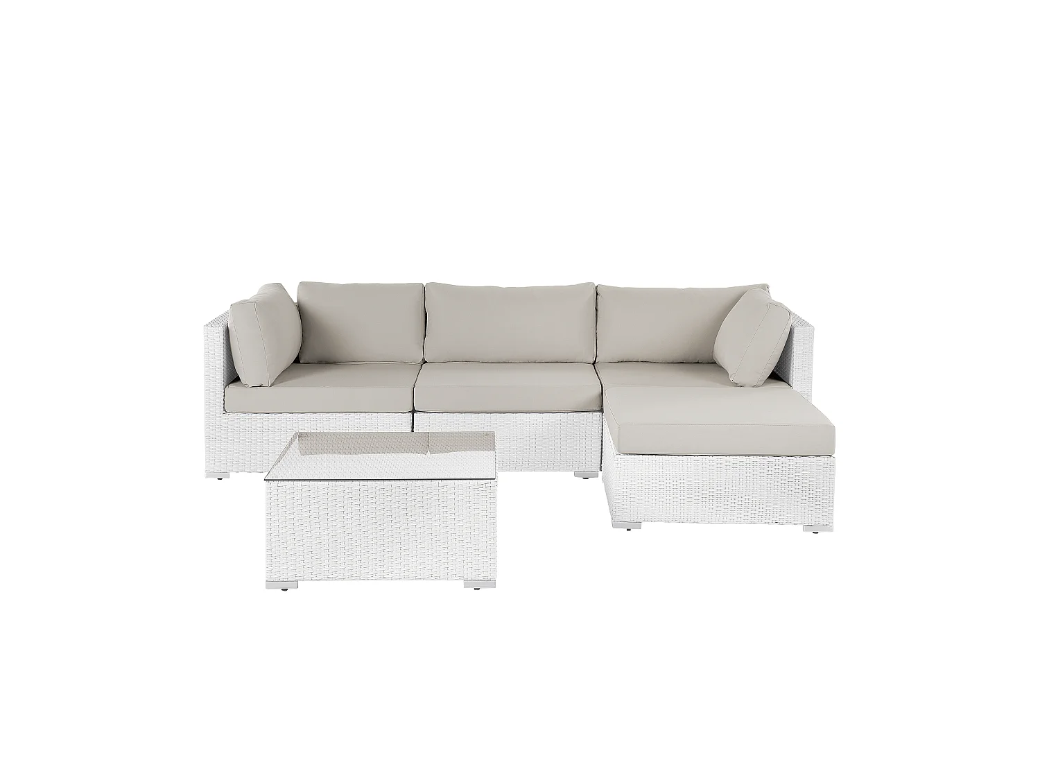 Exklusives Gartenmöbel 4er Set aus Rattan weiß / sandbeige linksseitig Sano II