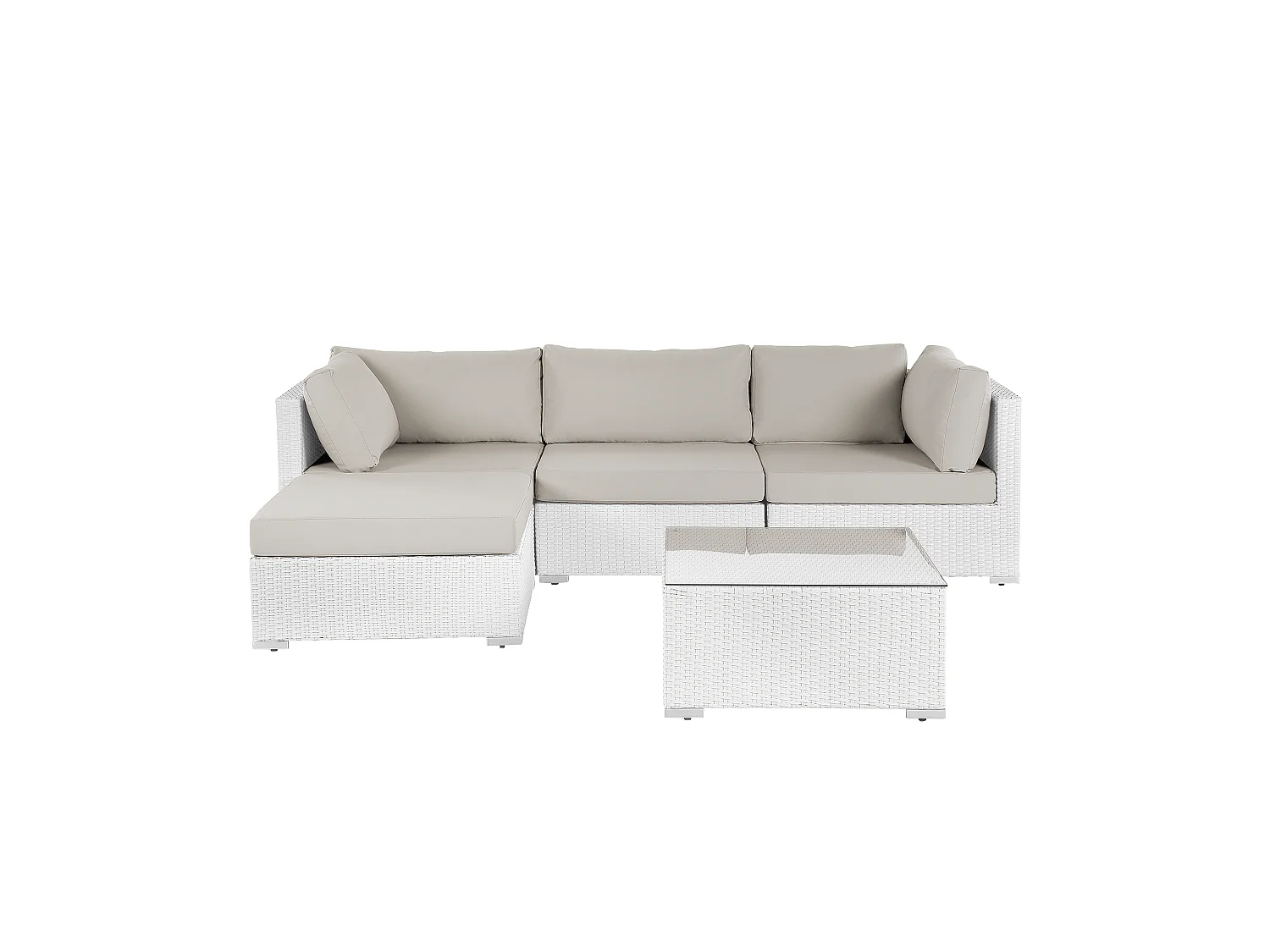 Exklusives Gartenmöbel 4er Set aus Rattan weiß / sandbeige linksseitig Sano II