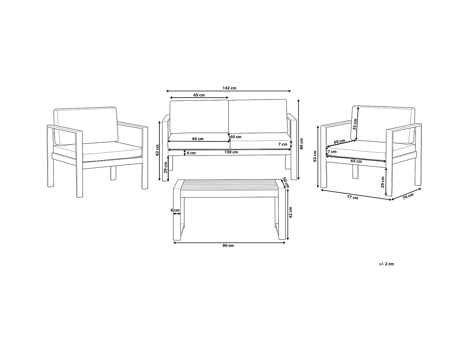Praktisches Gartenset Sofa 2 Sessel Tisch Aluminium dunkelgrau Salerno