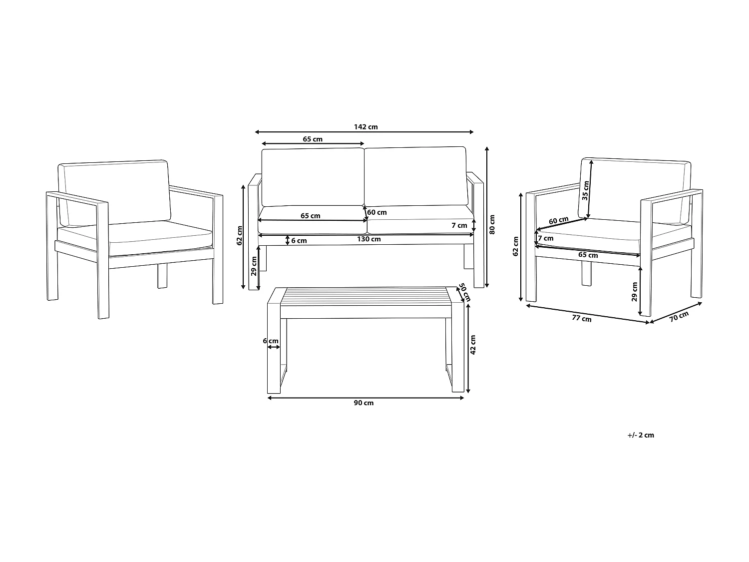 Praktisches Gartenset Sofa 2 Sessel Tisch Aluminium dunkelgrau Salerno