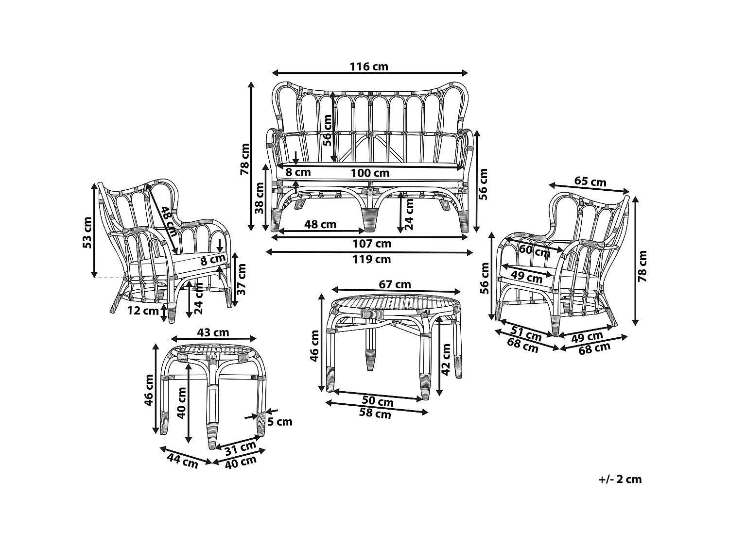 Zestaw ogrodowy ze stolikiem dla 4 osób BRINDISI Rattan Naturalny