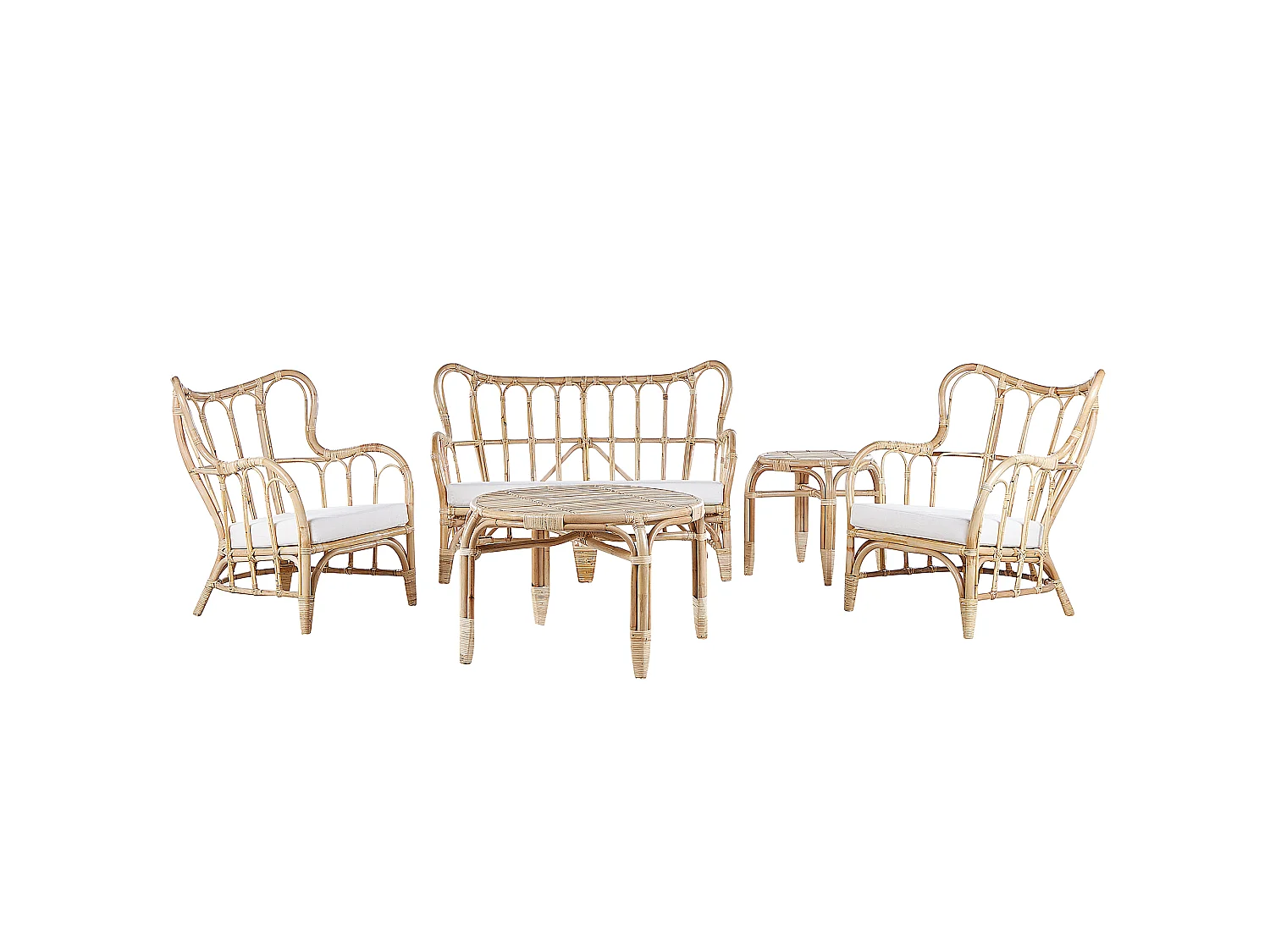 Lounge Set Heller Holzfarbton 4er Sitzer Rattan Auflagen Beige Brindisi