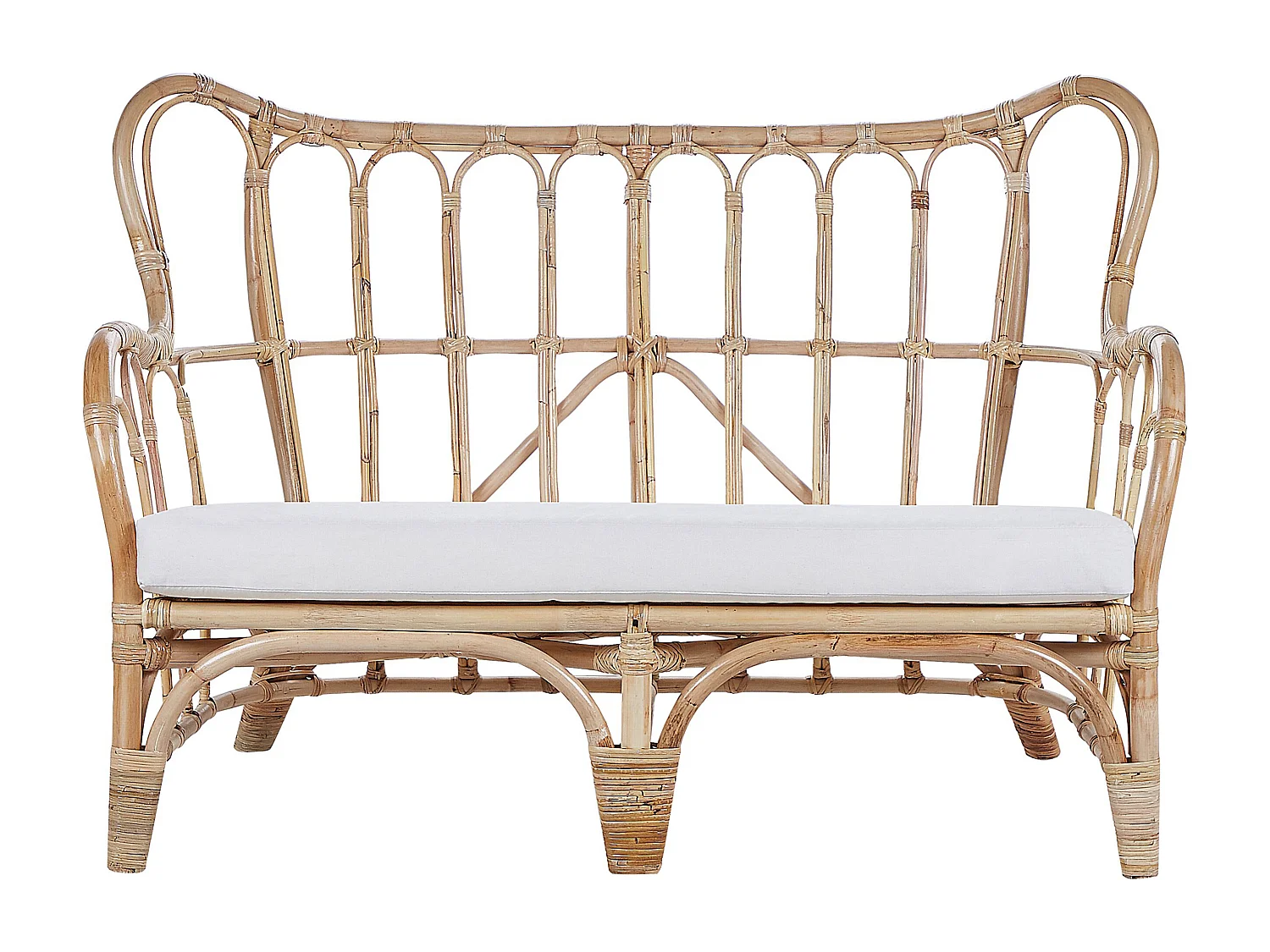Lounge Set Heller Holzfarbton 4er Sitzer Rattan Auflagen Beige Brindisi
