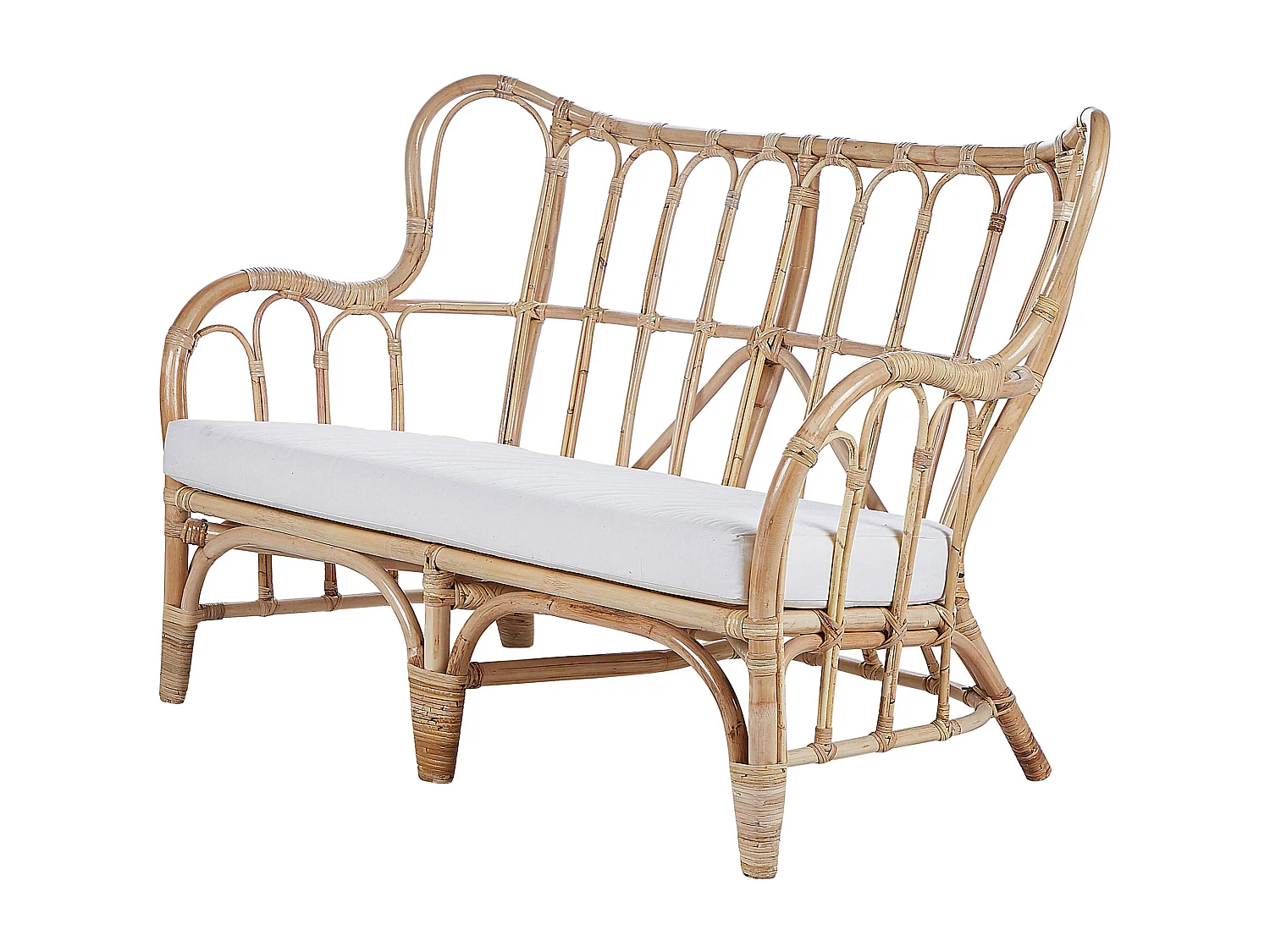 Lounge Set Heller Holzfarbton 4er Sitzer Rattan Auflagen Beige Brindisi