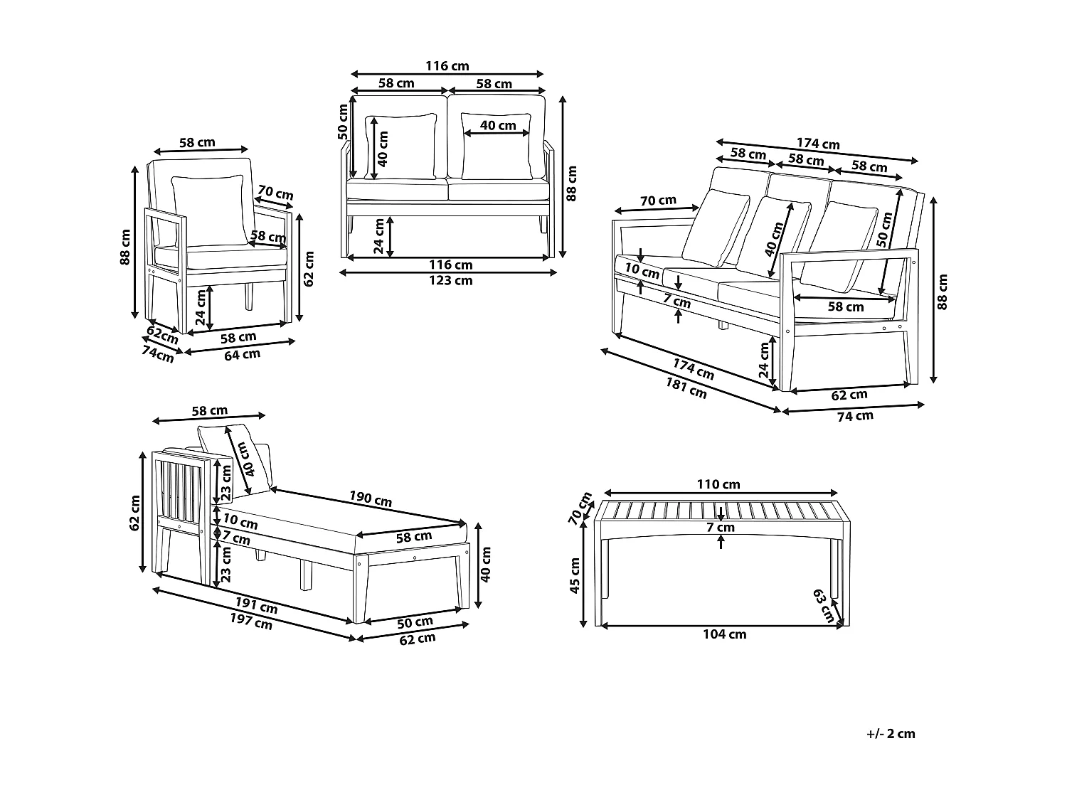 Ensemble de salon de jardin avec table 7 places PATAJA Acacia Marron clair
