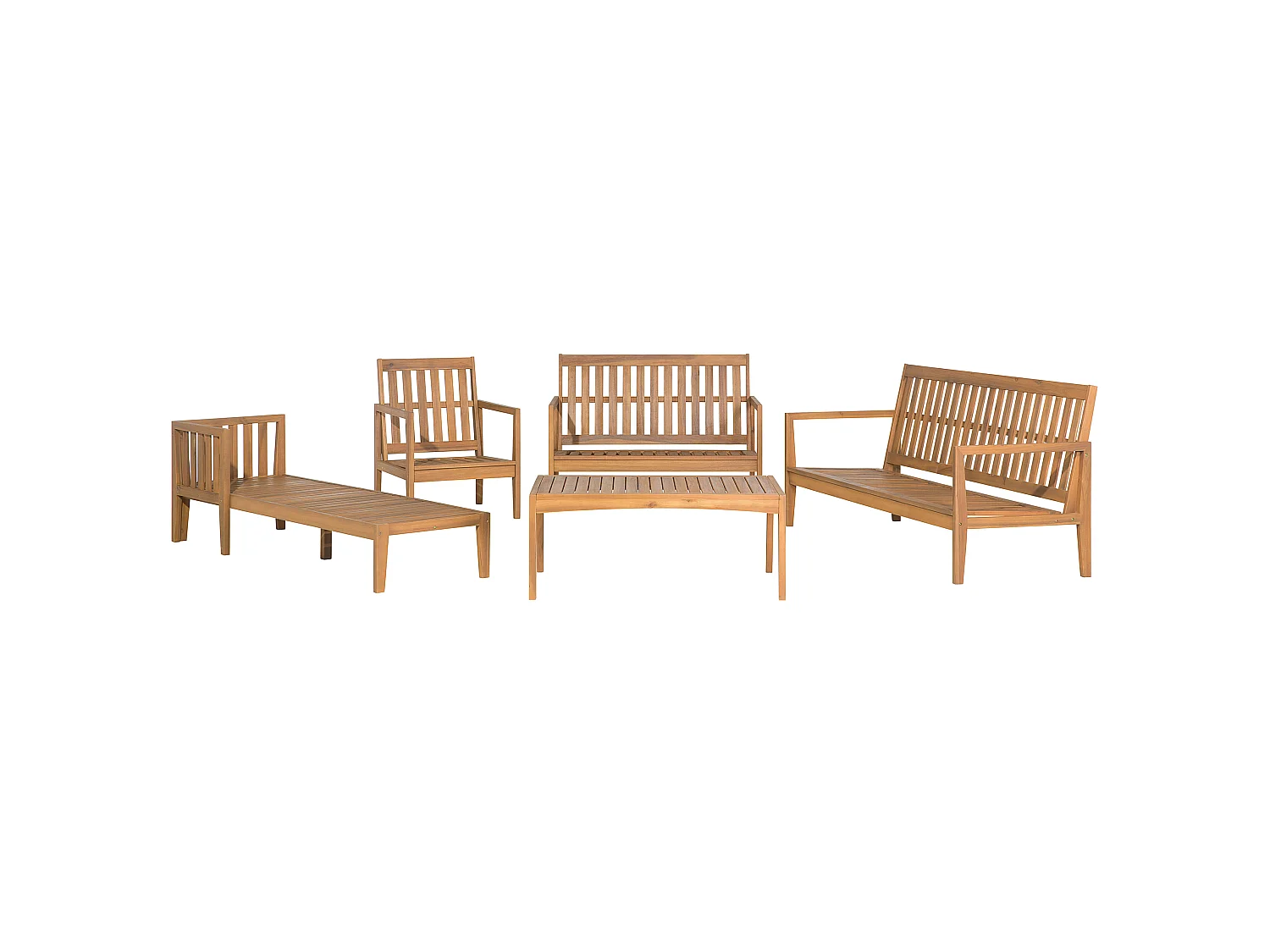 Loungeset met tafel 7-zitter PATAJA Acaciahout Lichtbruin