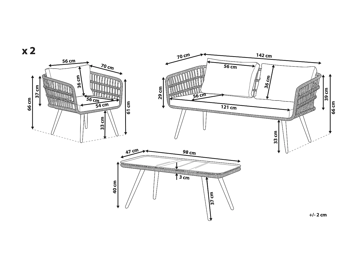 Ensemble de salon de jardin avec table 4 places FOBELLO Beige