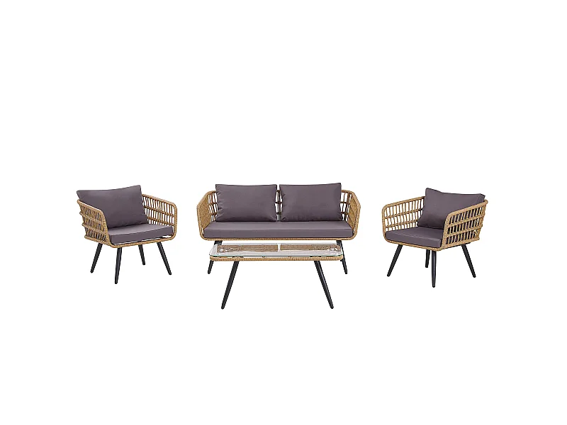 Lounge Set mit Tisch 4-Sitzer FOBELLO Polyrattan Beige