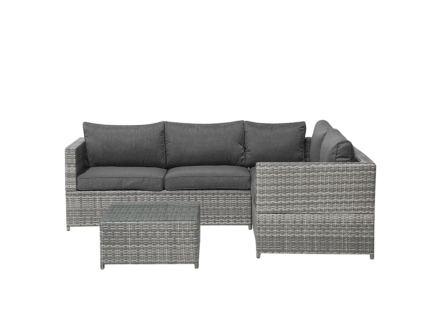 4-Sitzer Lounge Set Rattan grau Ecksofa mit Tisch Auflagen dunkelgrau Avola
