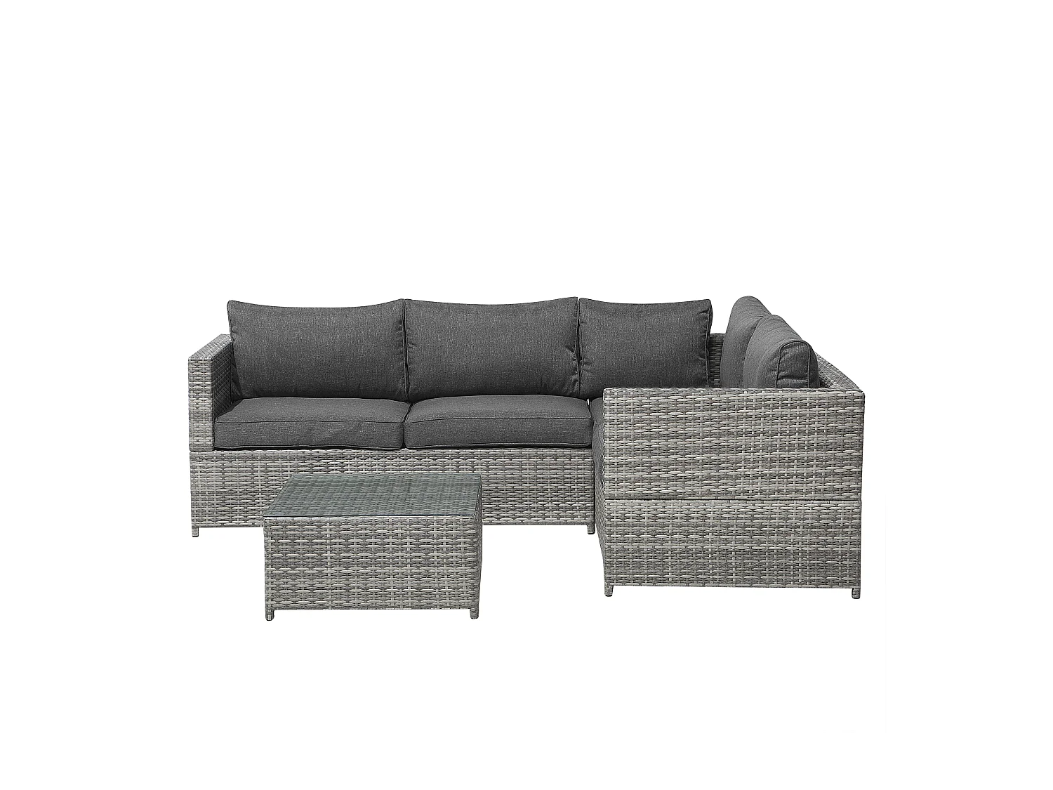 4-Sitzer Lounge Set Rattan grau Ecksofa mit Tisch Auflagen dunkelgrau Avola