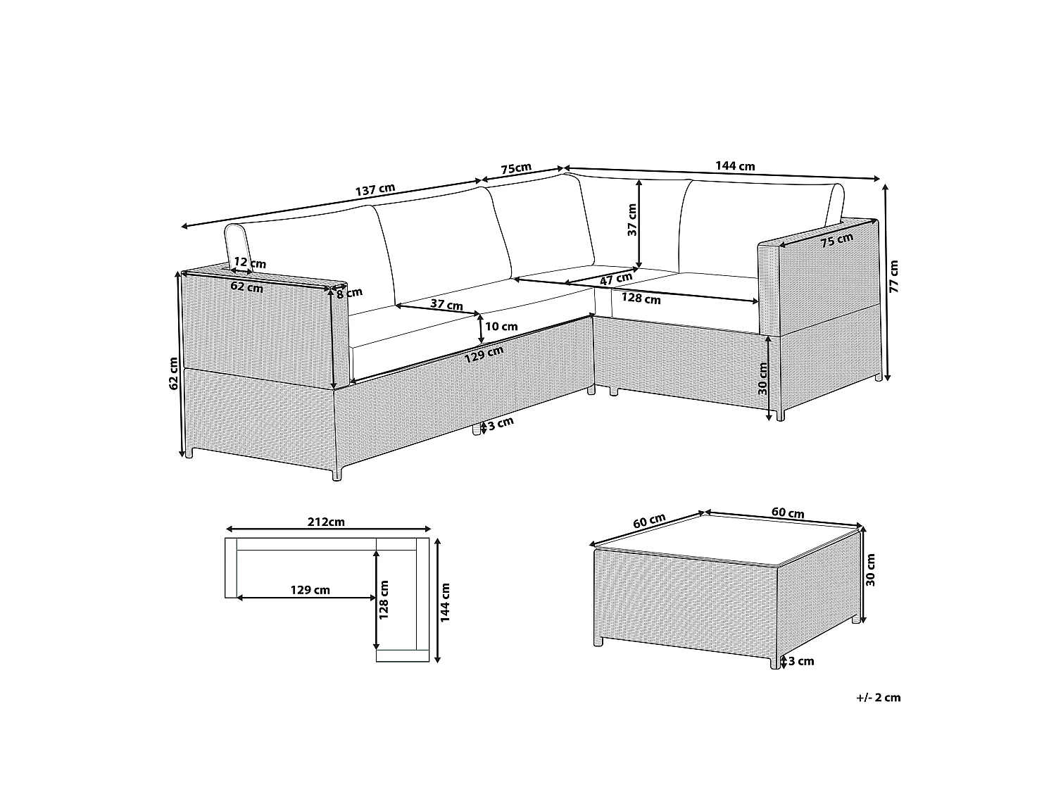 Set di divani angolari da giardino 4 posti AVOLA Lato Sinistro Grigio