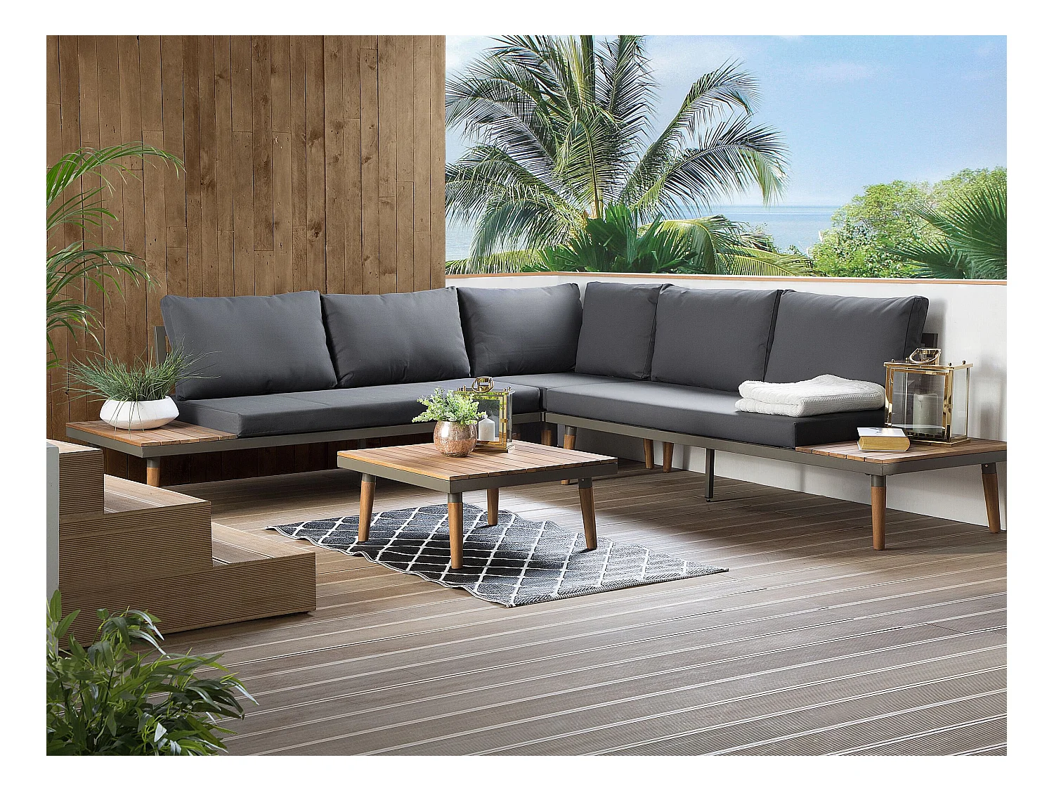Ensemble de canapés d'angle de jardin 5 places CORATO Acacia Gris
