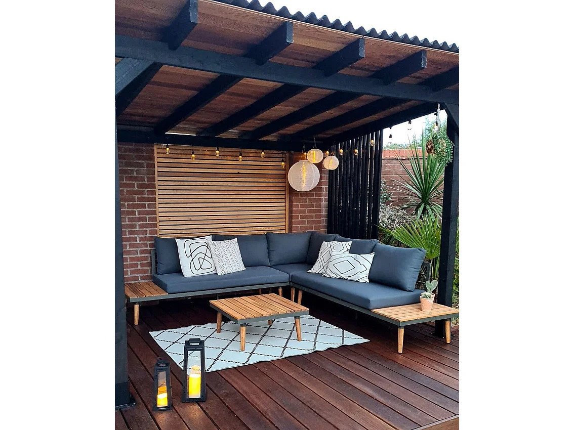Set di divani angolari da giardino 5 posti CORATO Legno d'acacia Grigio