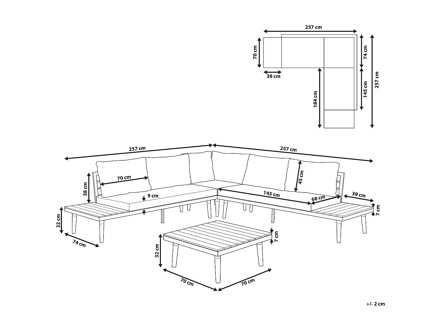 Conjunto de sofás de jardim de canto 5 lugares CORATO Madeira de acácia Cinzento