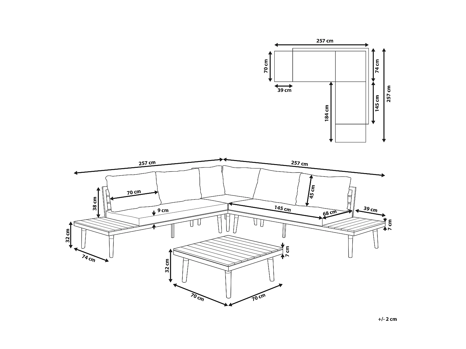 Garten Ecksofa mit Tisch 5-Sitzer CORATO Akazienholz Grau