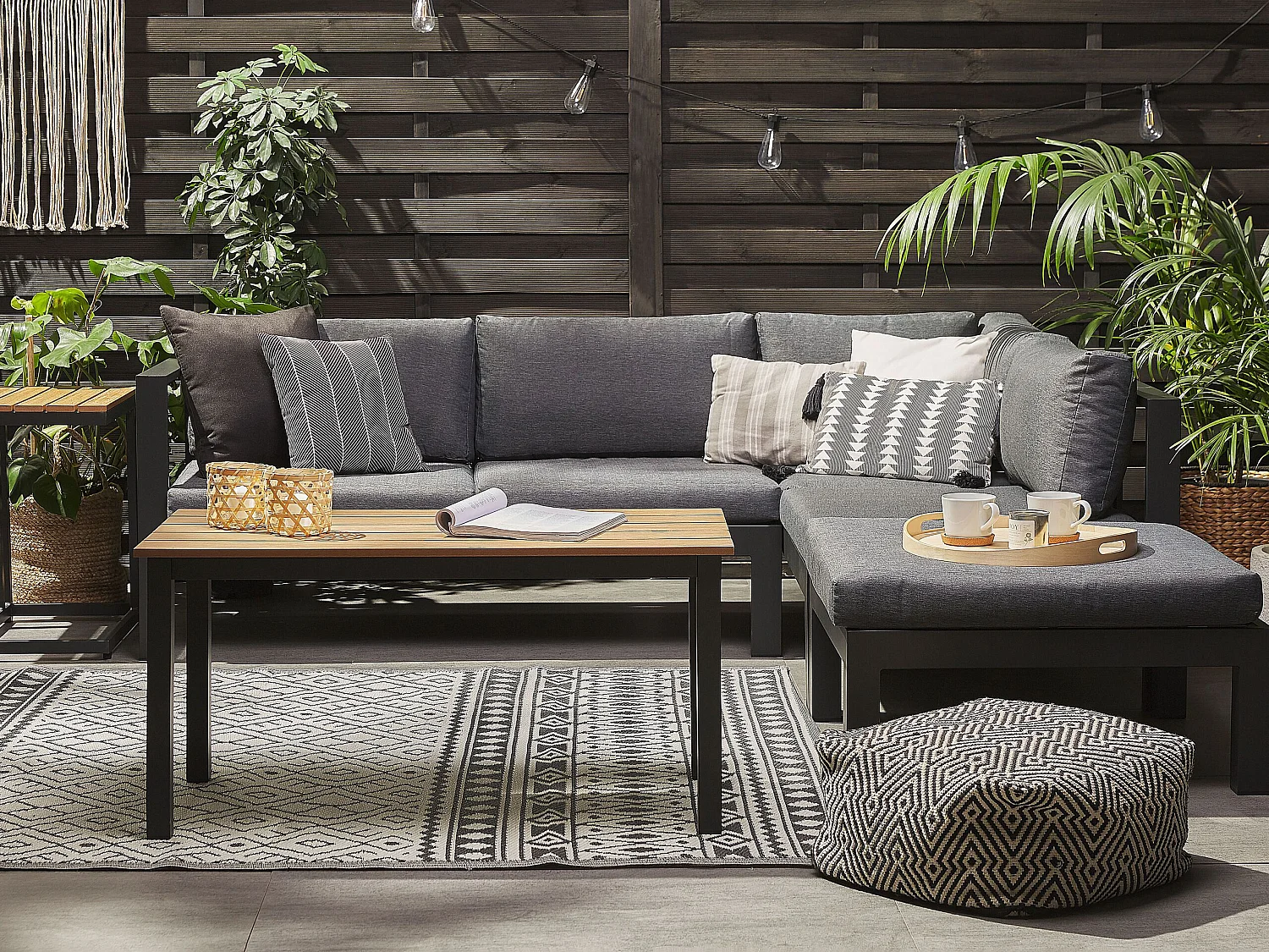 Conjunto esquinero de jardín 5 plazas MESSINA Izquierda Metal Negro