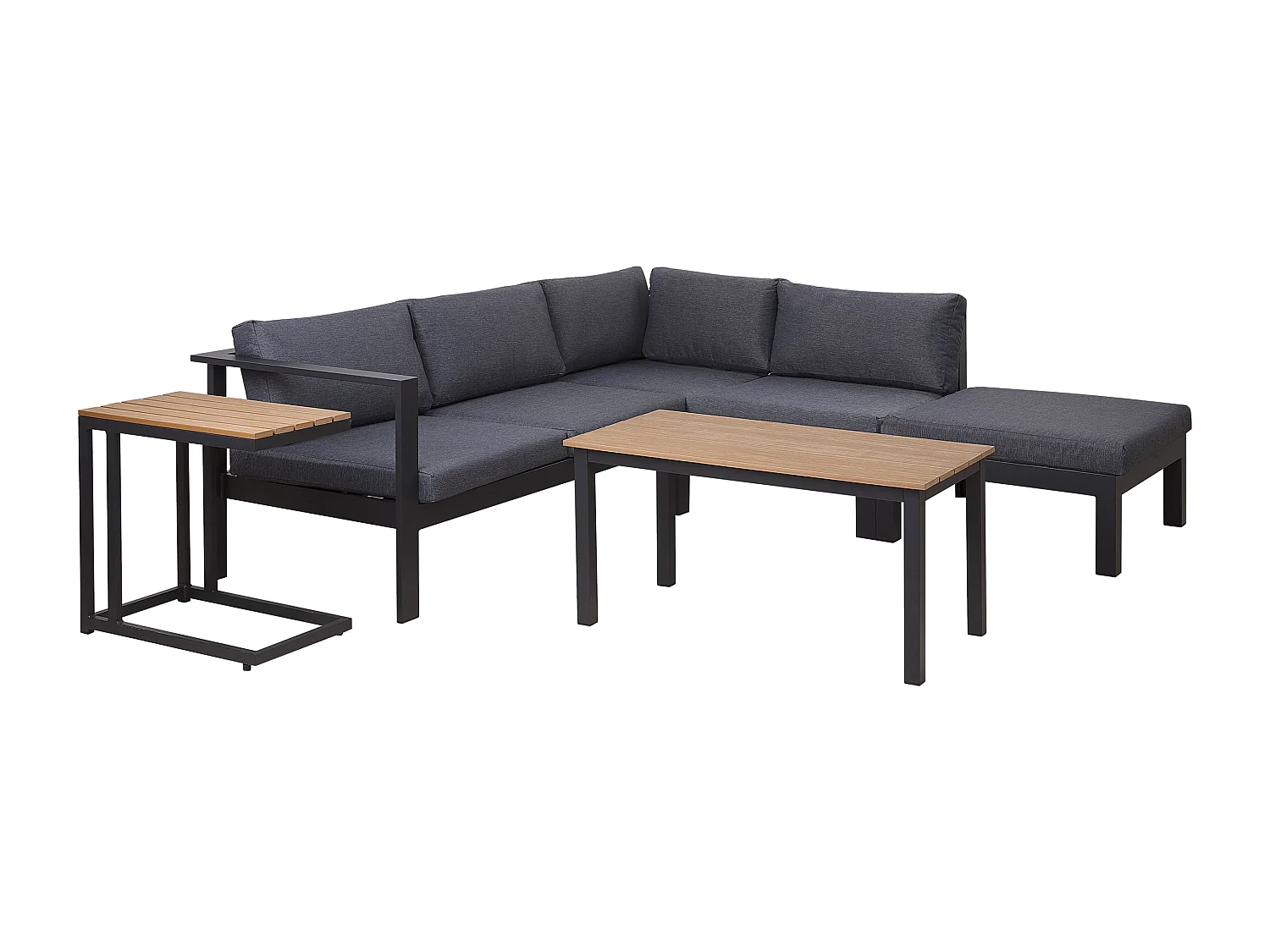 Lounge Set schwarz Kunstholz Ecksofa mit Auflagen grau 2 Couchtische Messina