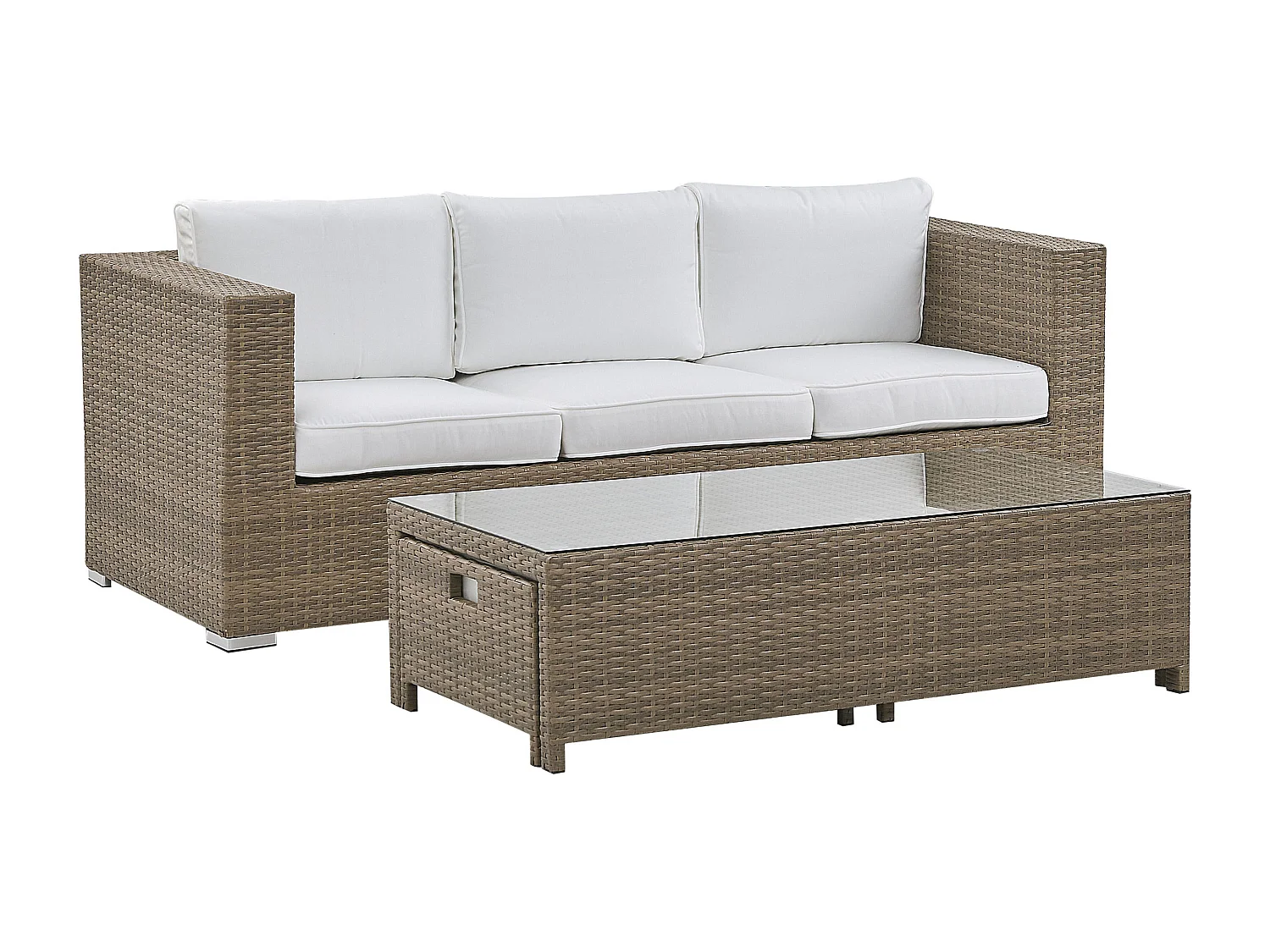 Ensemble de salon de jardin avec table et ottoman 5 places BELLUNO Blanc