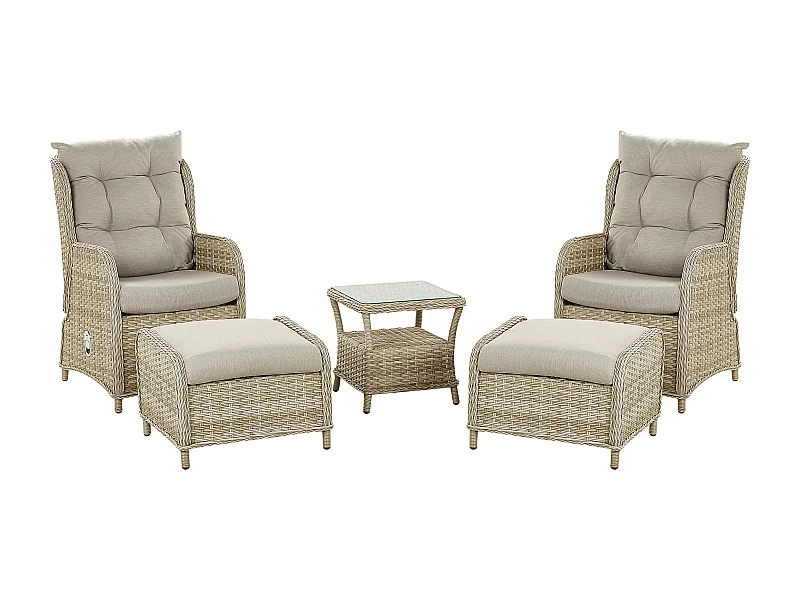 Ensemble de salon de jardin avec table et ottoman 2 places PONZA Beige