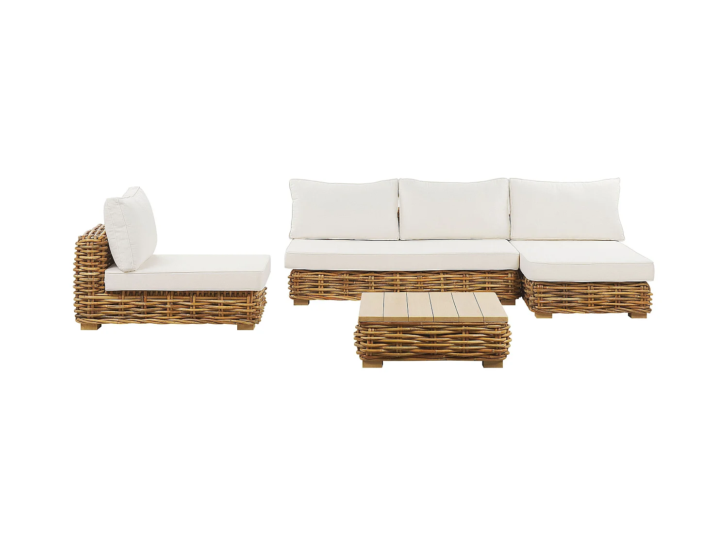 Loungeset met tafel 4-zitter VARALLO Linkerzijde Rotan Natuurlijk