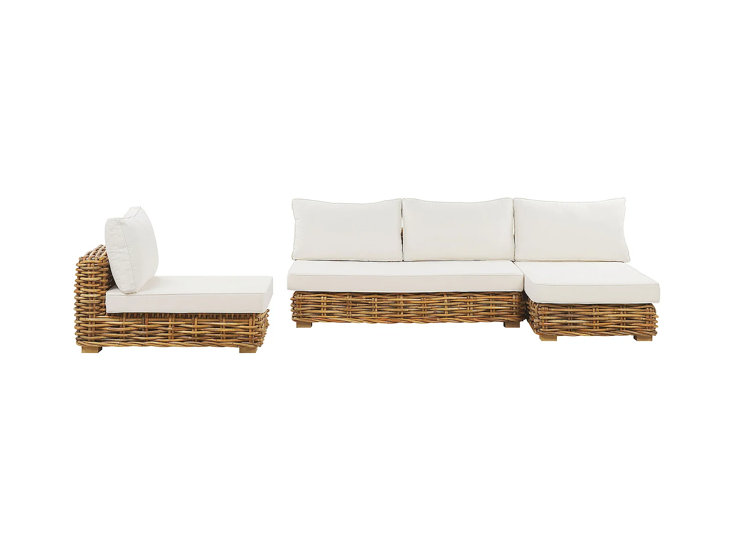 Lounge Set Rattan natürlich 4 Personen linksseitig Auflagen cremeweiß Varallo