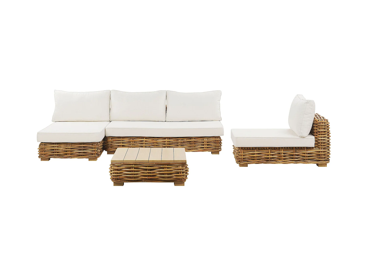 Lounge Set Rattan natürlich 4 Personen linksseitig Auflagen cremeweiß Varallo