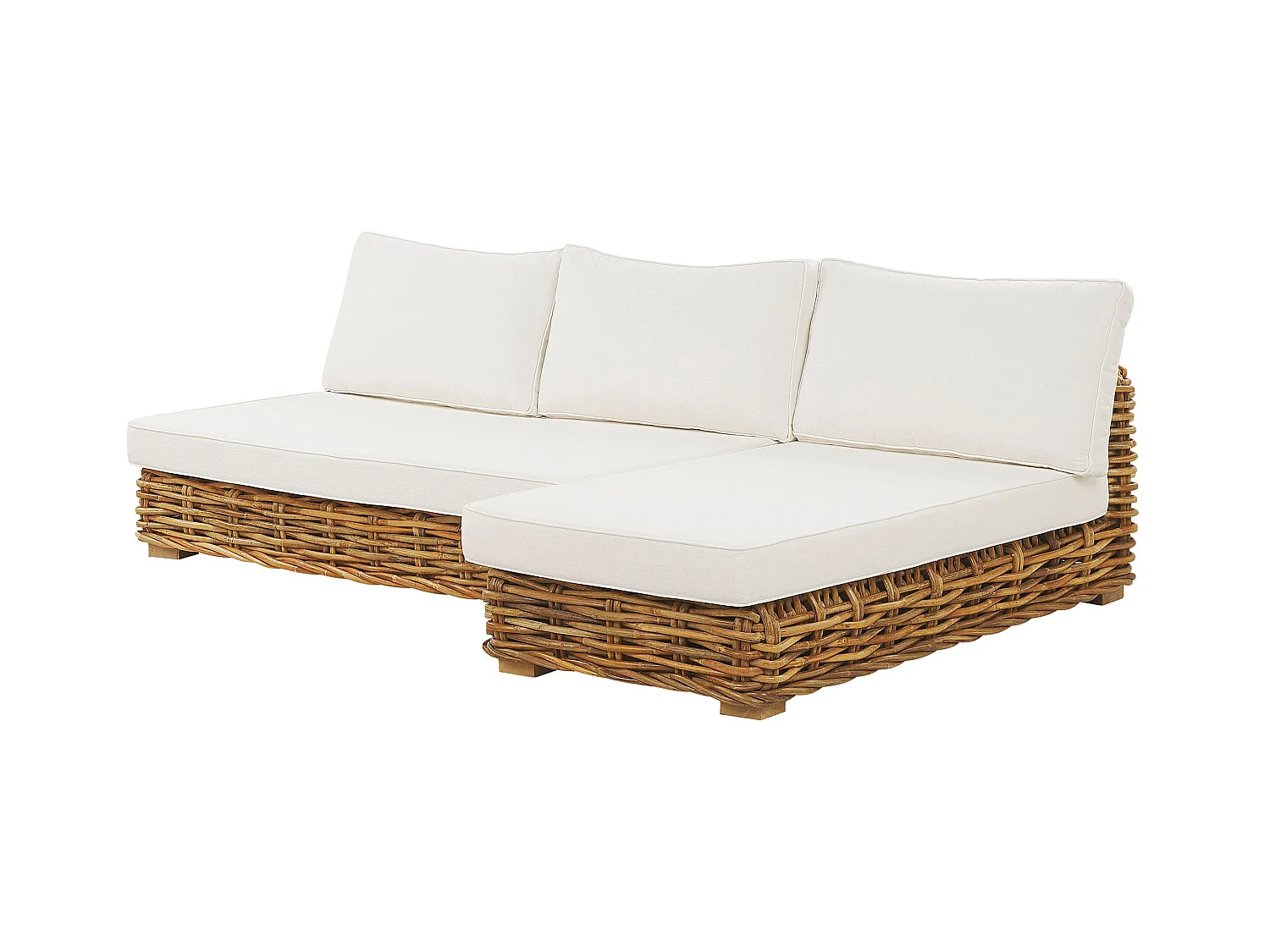 Lounge Set Rattan natürlich 4 Personen linksseitig Auflagen cremeweiß Varallo
