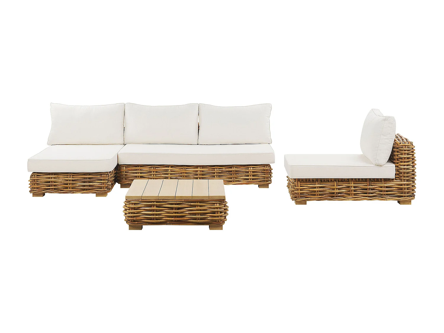 Lounge Set Rattan natürlich 4 Personen linksseitig Auflagen cremeweiß Varallo