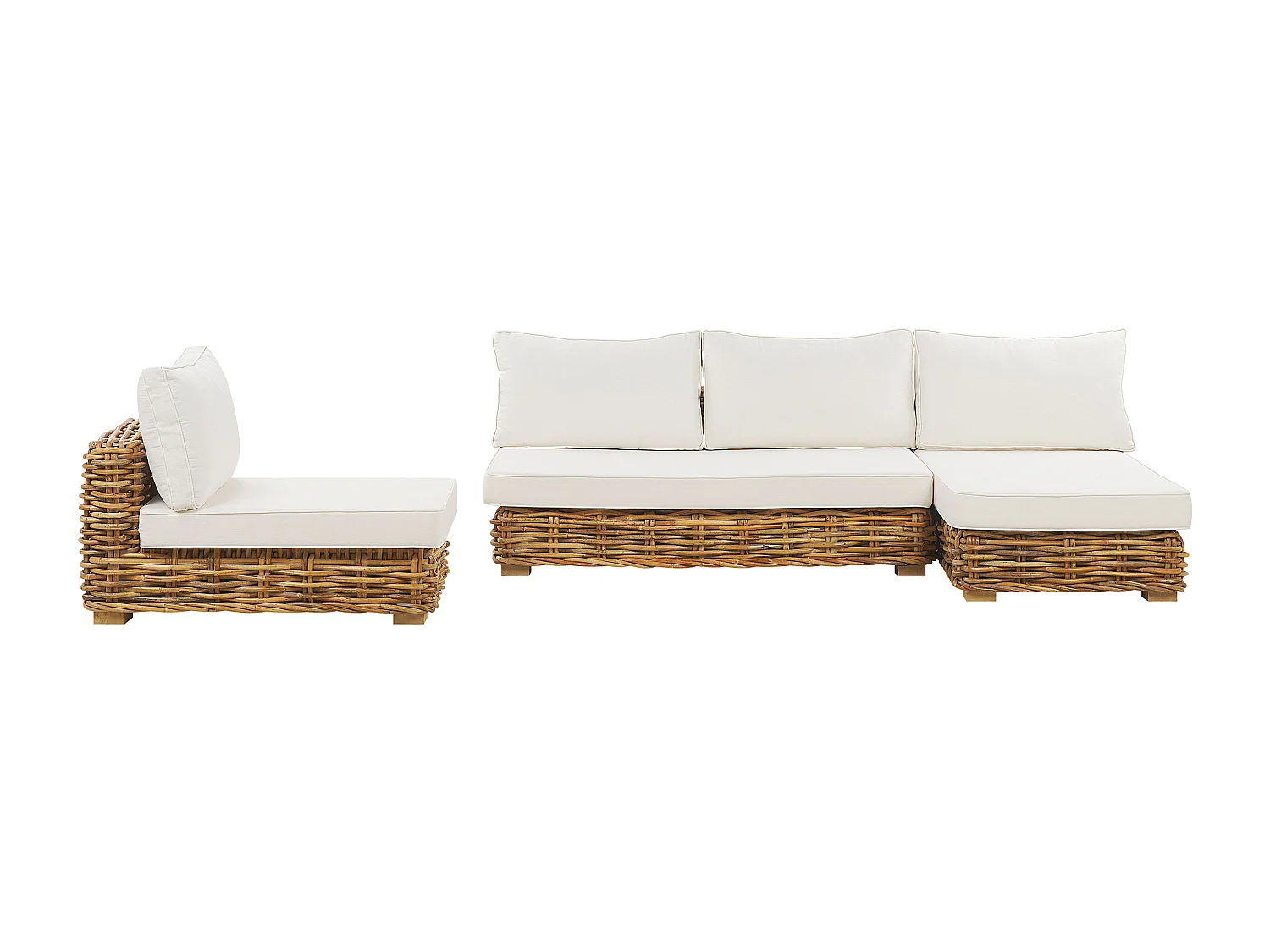 Lounge Set Rattan natürlich 4 Personen linksseitig Auflagen cremeweiß Varallo