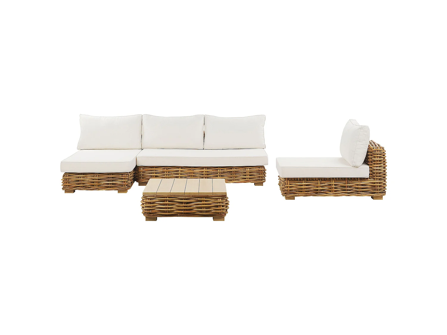 Ensemble de salon de jardin avec table 4 places VARALLO Côté gauche Rotin Naturel