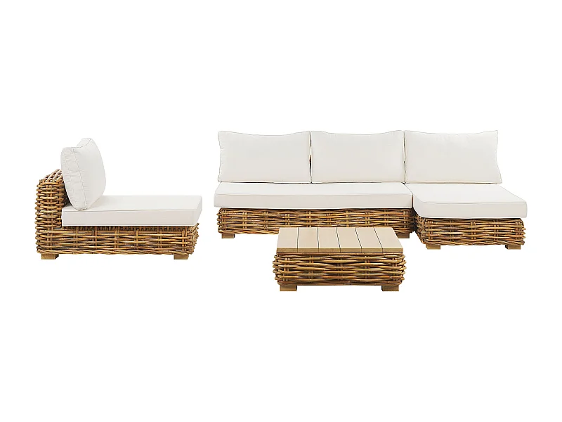 Ensemble de salon de jardin avec table 4 places VARALLO Côté droite Rotin Naturel