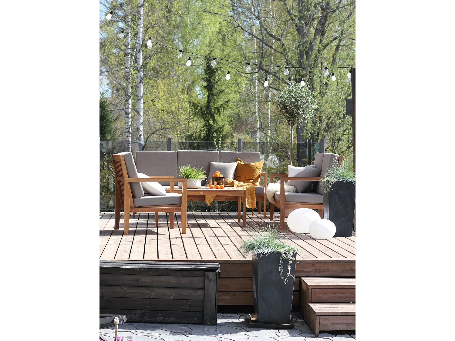 Garden Lounge Set with Table 7 Seater PATAJA Light Brown Certified Acacia Wood