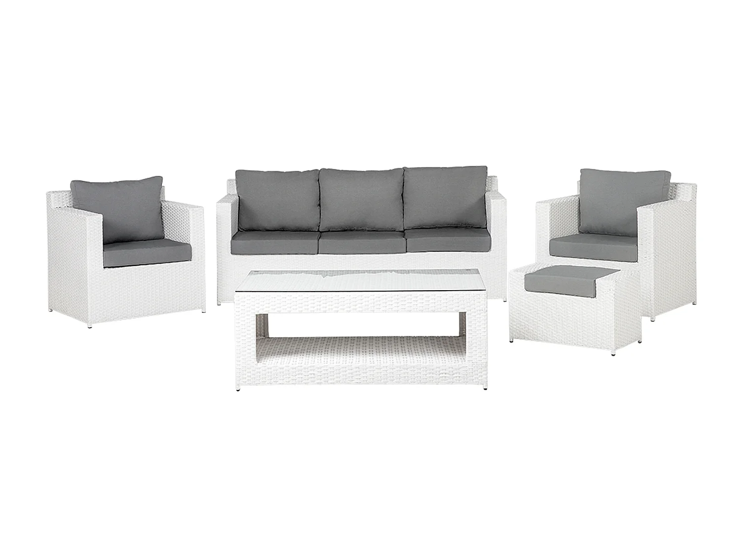Loungeset met tafel en ottomaan 6-zitter ROMA Wit