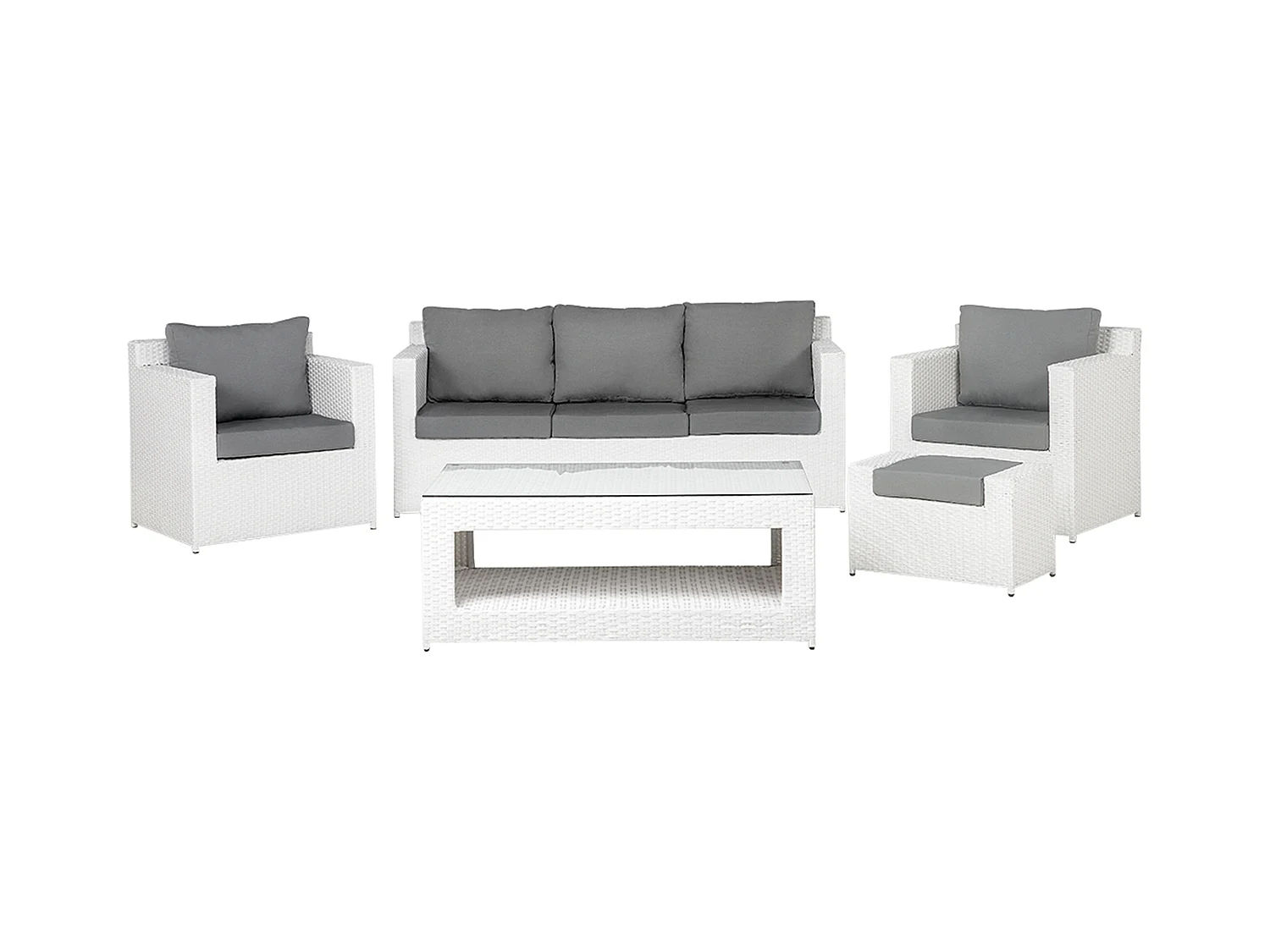 Ensemble de salon de jardin avec table et ottoman 6 places ROMA Blanc