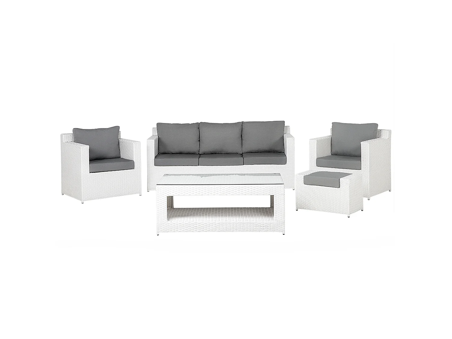 Lounge Set mit Tisch und Ottomane 6-Sitzer ROMA Polyrattan Weiss