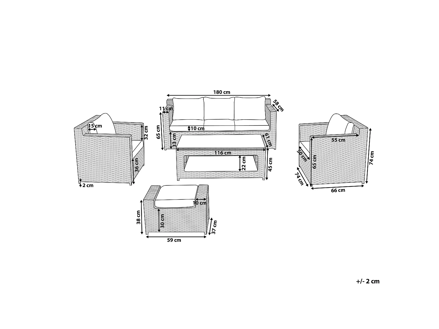 Lounge Set mit Tisch und Ottomane 6-Sitzer ROMA Polyrattan Weiss