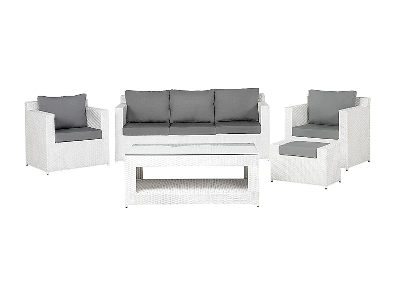 Ensemble de salon de jardin avec table et ottoman 6 places ROMA Blanc