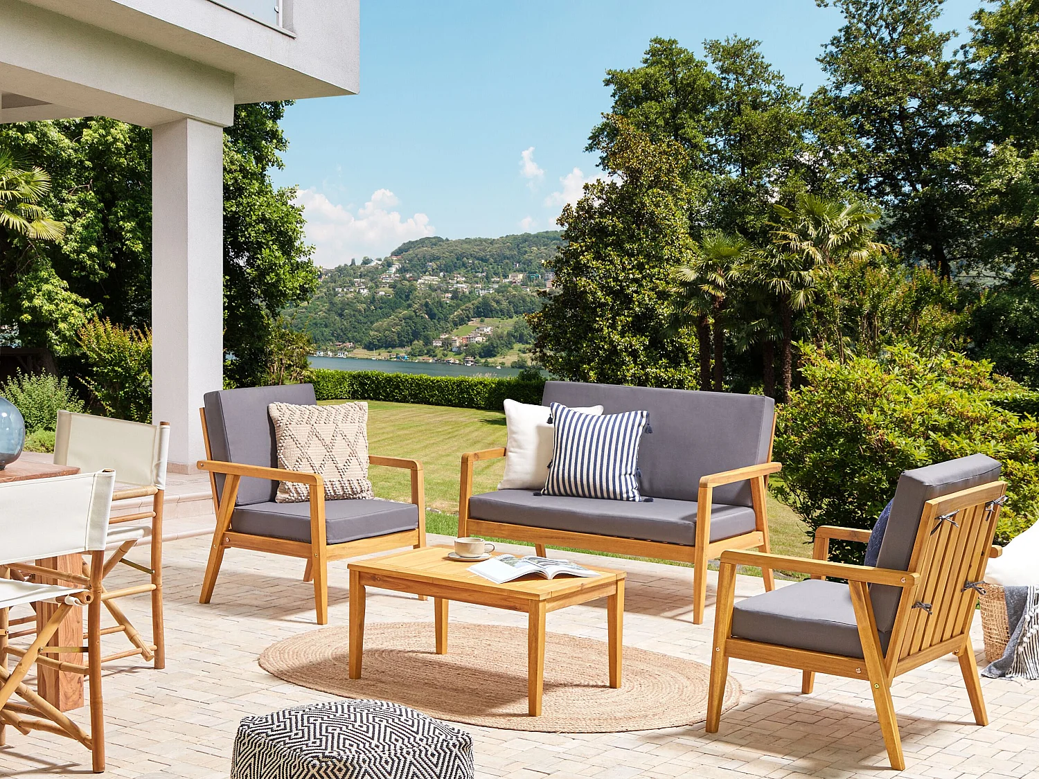 Garden Lounge Set with Table 4 Seater PALLANO Dark Grey Acacia Wood