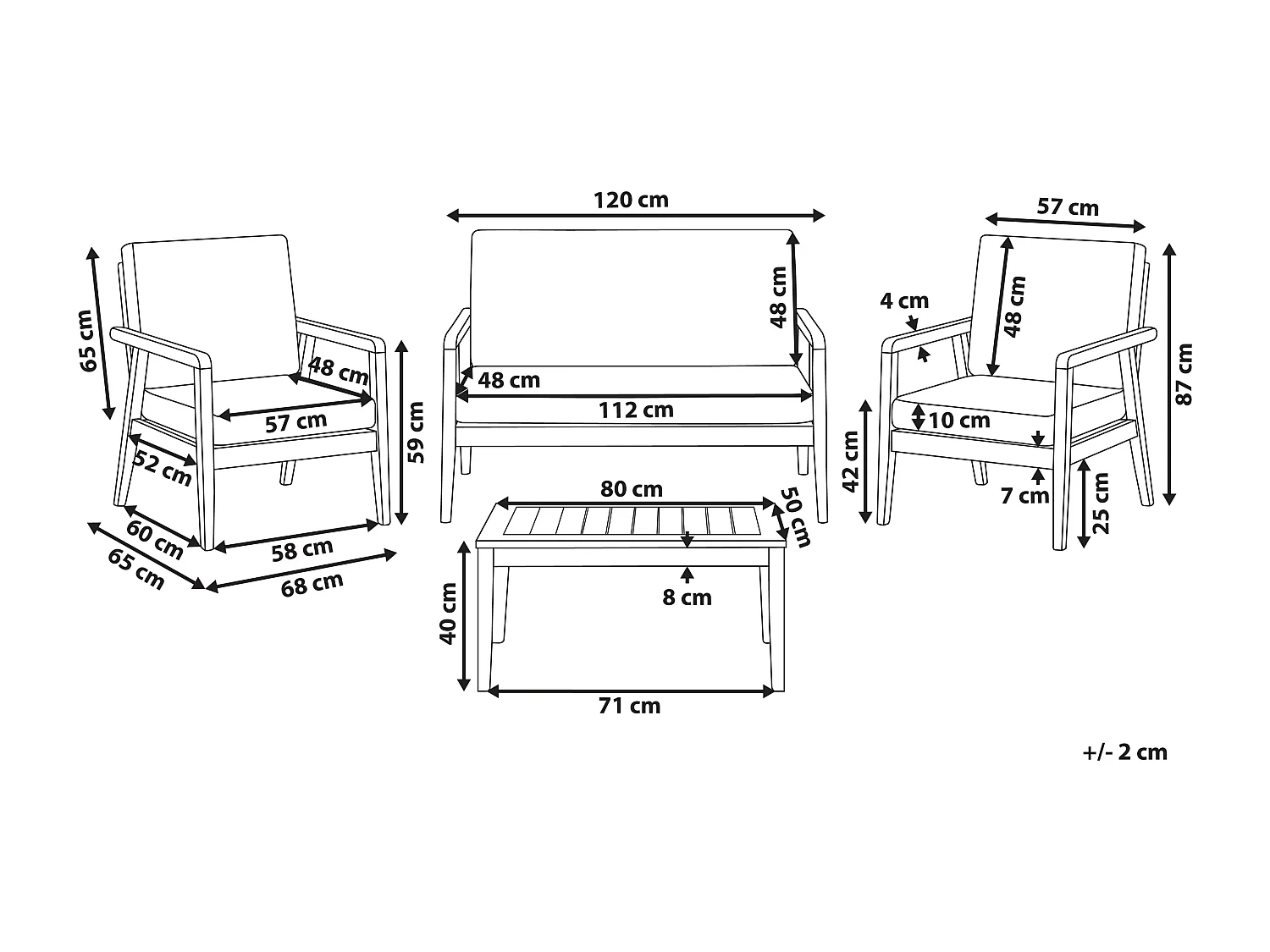 Zestaw ogrodowy ze stolikiem dla 4 osób PALLANO Drewno akacjowe Ciemnoszary
