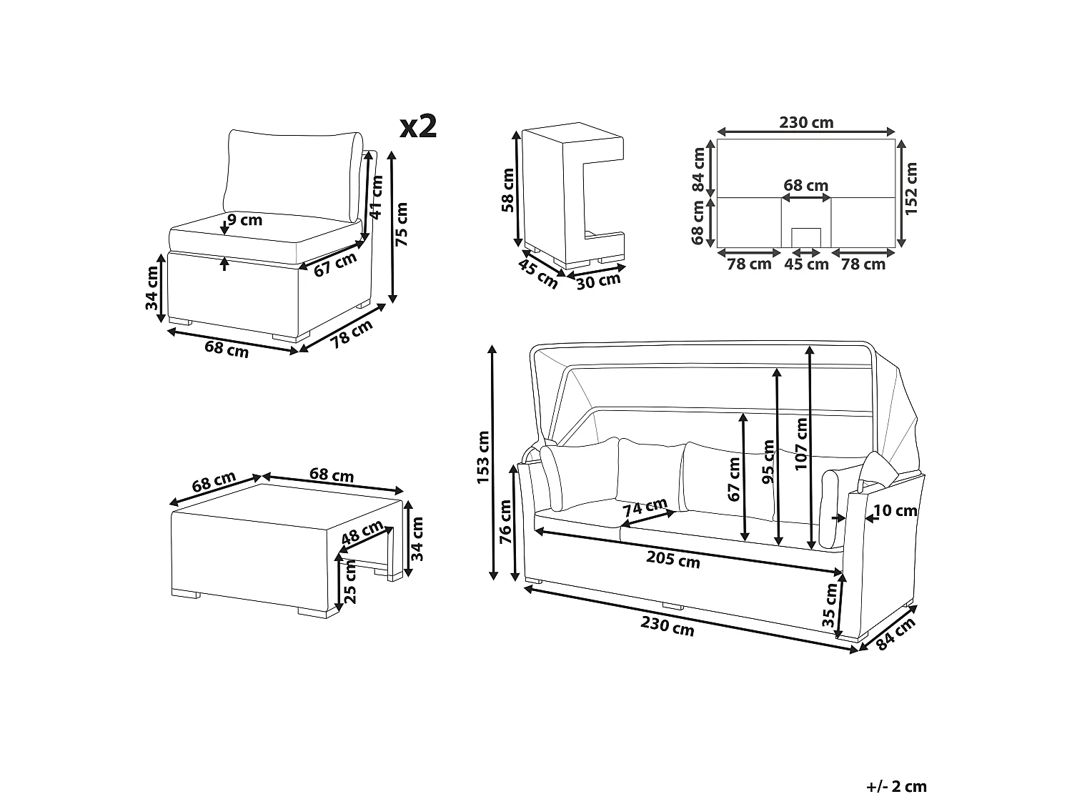 Lounge Set mit Tisch 6-Sitzer CORTE modular Polyrattan Dunkelbraun