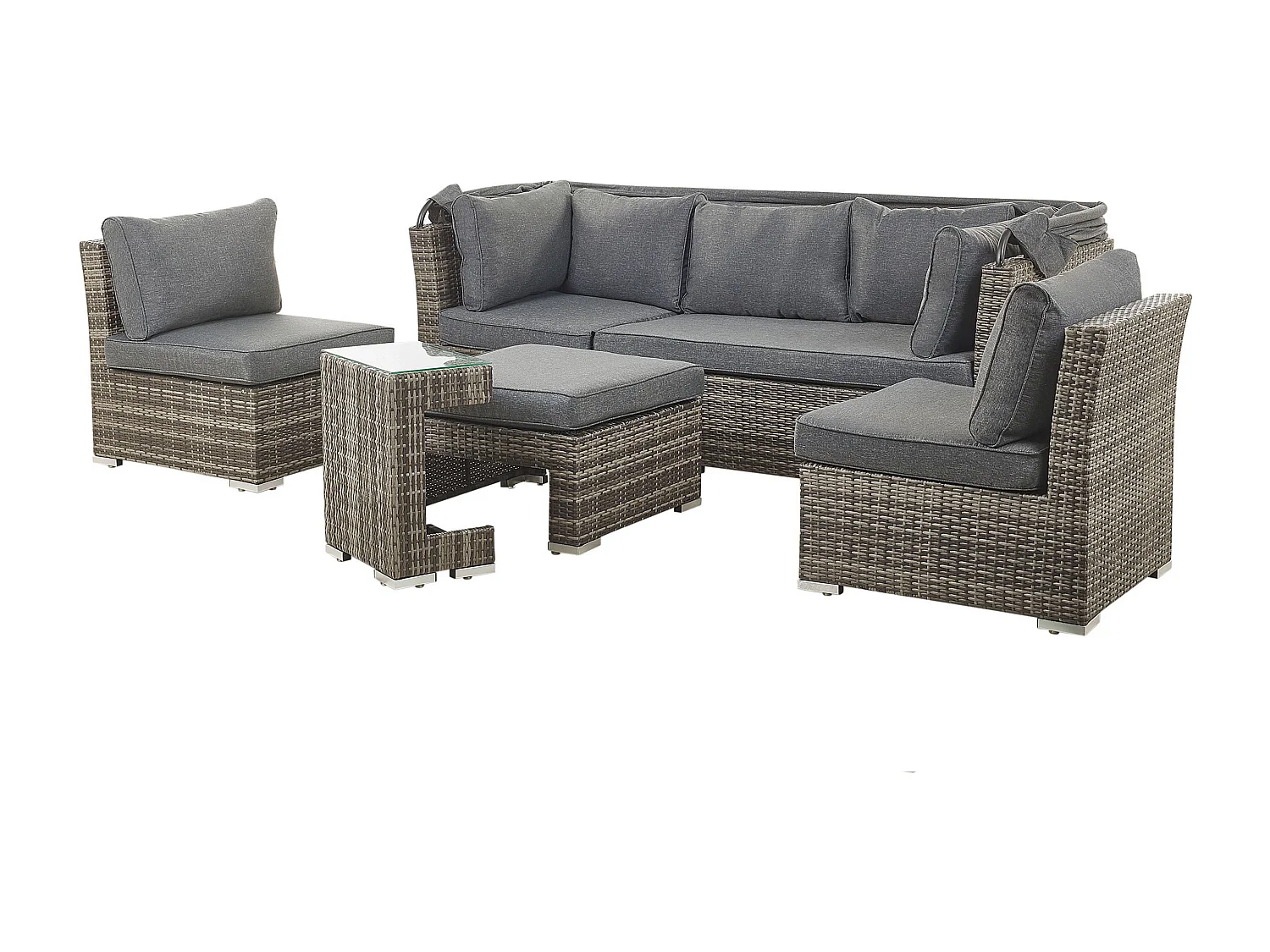 Lounge Set mit Tisch 6-Sitzer CORTE modular Polyrattan Dunkelbraun