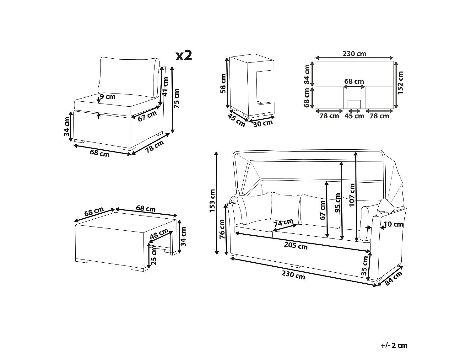 Lounge Set mit Tisch 6-Sitzer CORTE modular Polyrattan Dunkelbraun